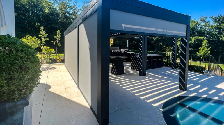 Louvered Roof Pergola With Shade Screen Project In Vienna, VA