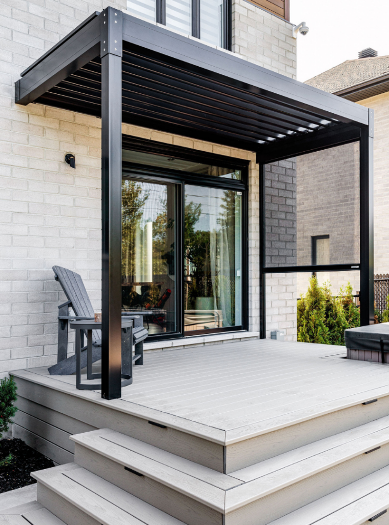 Small screened porch with a comfortable outdoor seating area